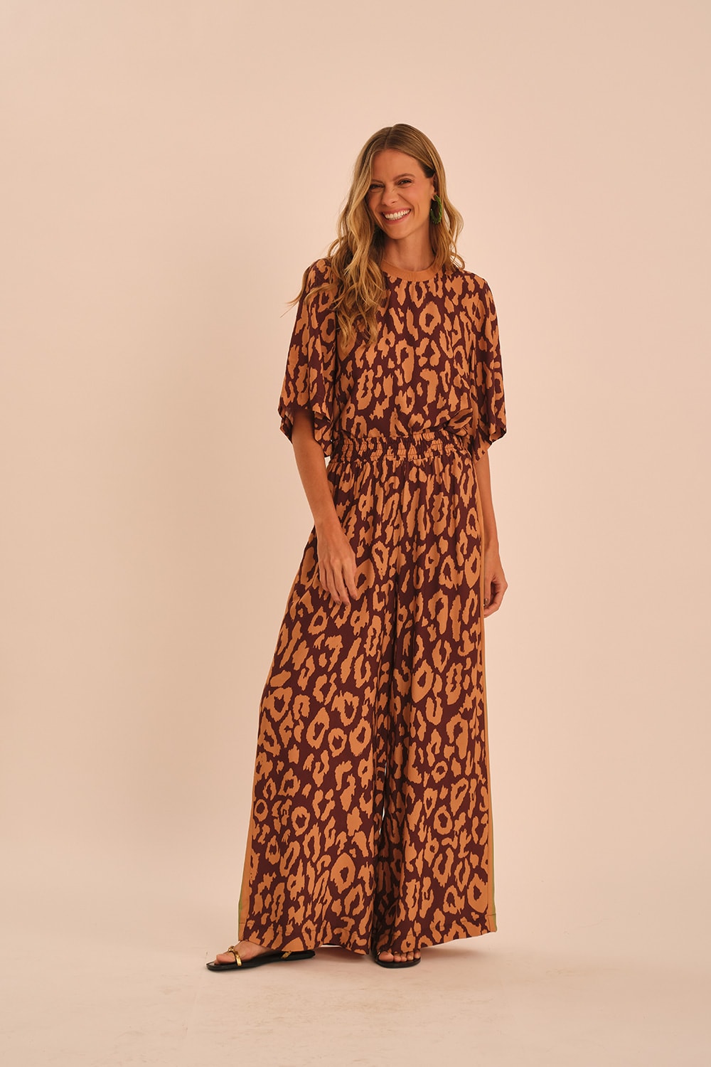 Calca Pantalona Leopard Estampado