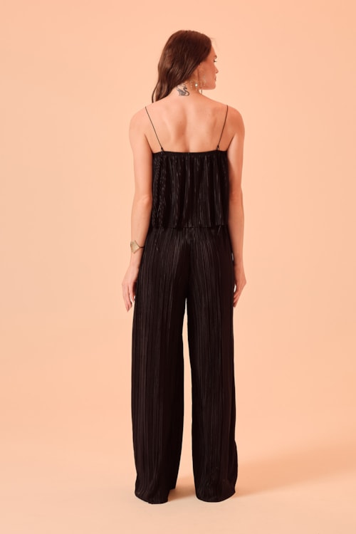 Calca Pantalona Malha Plissada Preto - foto 4