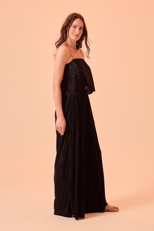 Calca Pantalona Malha Plissada Preto - foto 3
