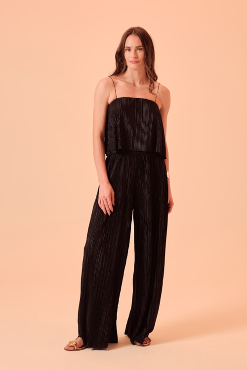 Calca Pantalona Malha Plissada Preto - foto 1