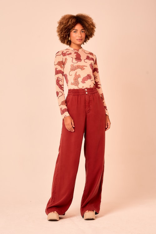 Calca Tencel Color Vermelho Tinto - foto 1