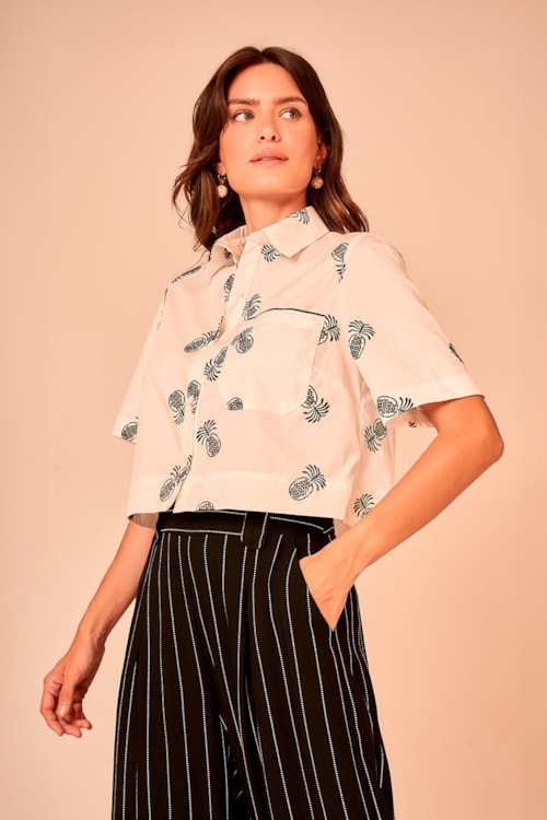 Camisa Bordado Abacaxi Off - foto 3