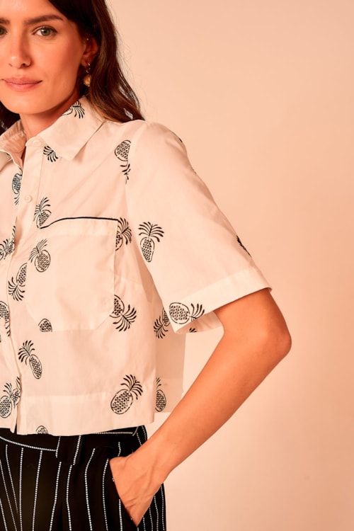 Camisa Bordado Abacaxi Off - foto 4