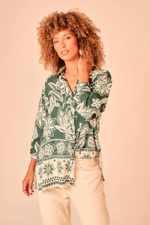 Camisa Jardim Bicolor Estampado - foto 1