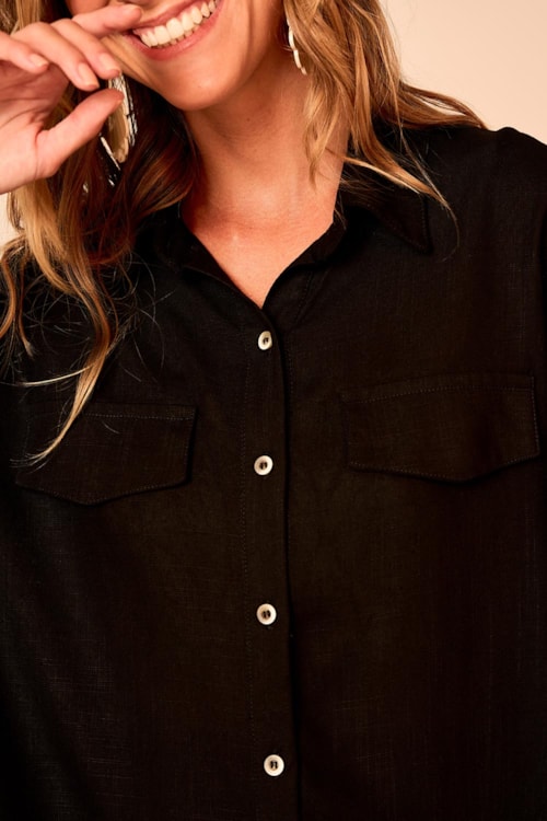 Camisa Linho Serena Preto - foto 2