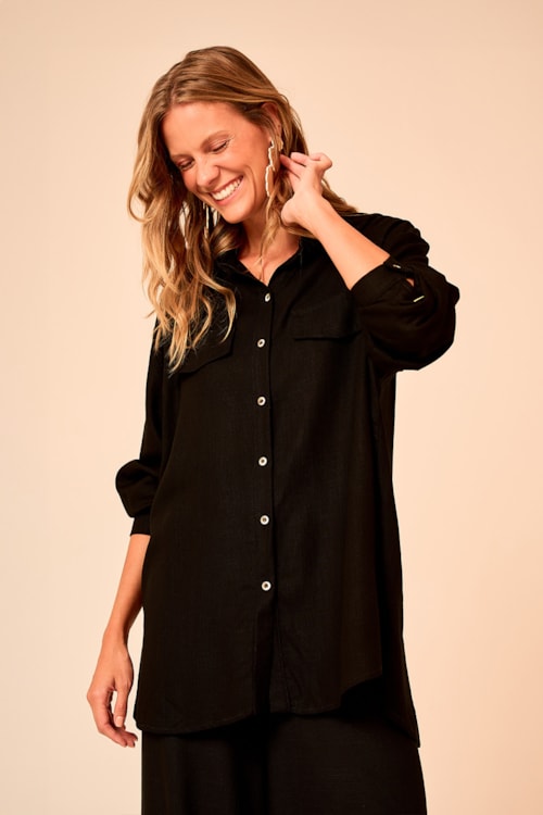 Camisa Linho Serena Preto - foto 4