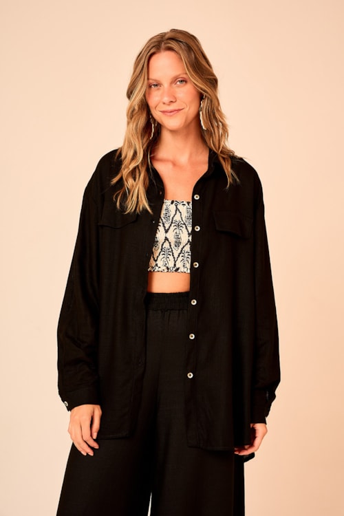 Camisa Linho Serena Preto - foto 1