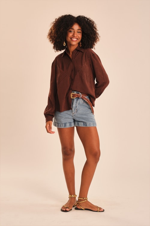 Camisa Listra Camel Listrado - foto 2
