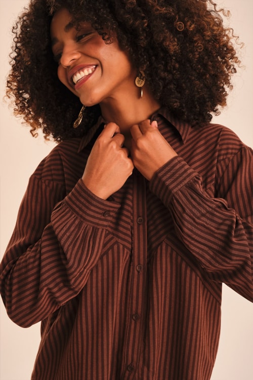 Camisa Listra Camel Listrado - foto 3