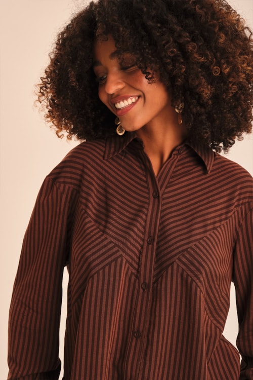 Camisa Listra Camel Listrado - foto 1
