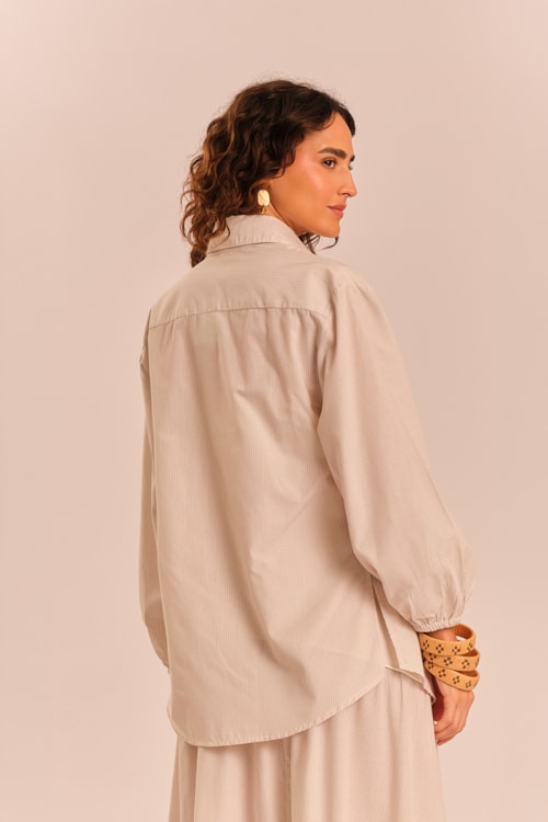 Camisa Listrado Riviera Bege Natural - foto 7