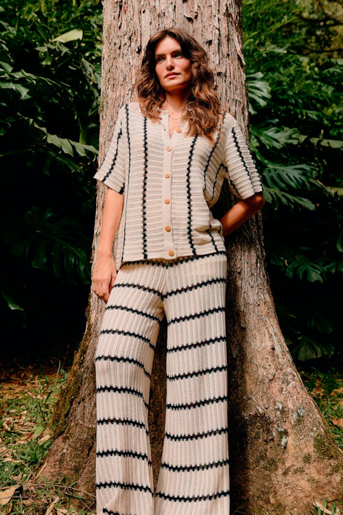 Camisa Tricot Listras Areia - foto 2