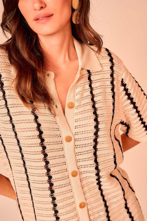 Camisa Tricot Listras Areia - foto 3