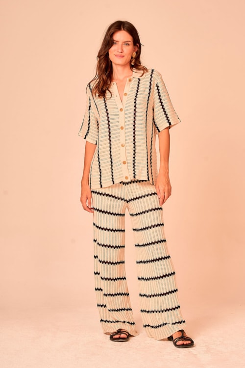 Camisa Tricot Listras Areia - foto 4