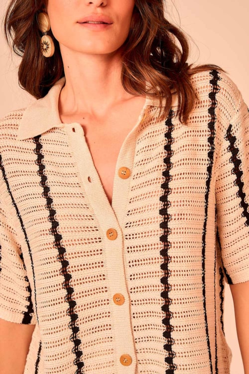 Camisa Tricot Listras Areia - foto 5
