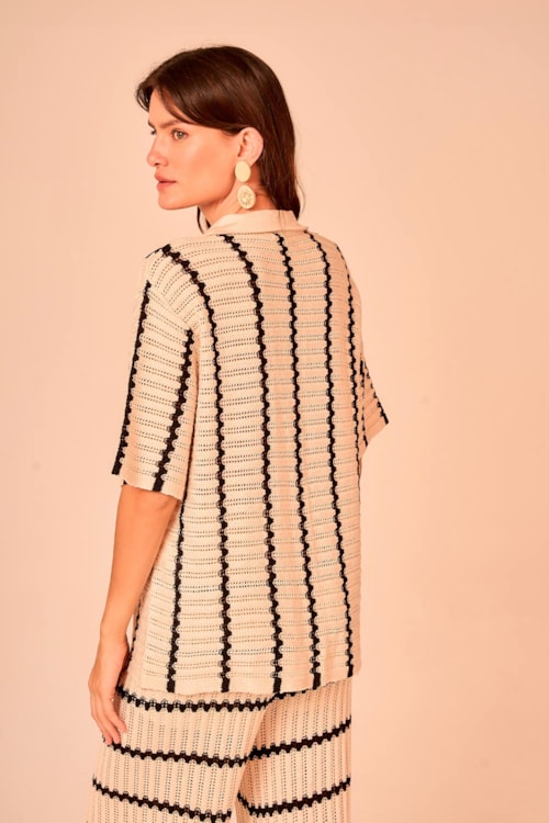 Camisa Tricot Listras Areia - foto 7