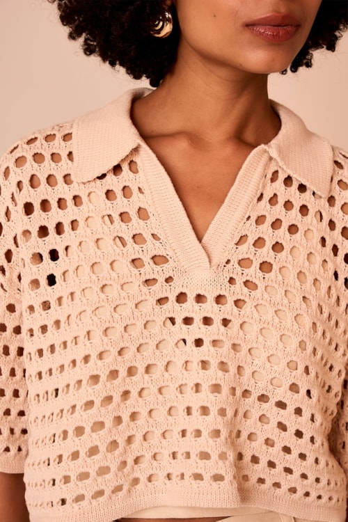 Camisa Tricot Ponto Vazado Perola - foto 3