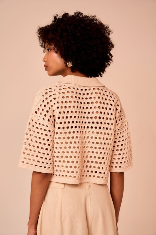 Camisa Tricot Ponto Vazado Perola - foto 4