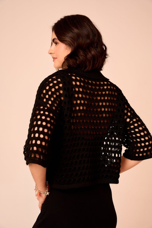 Camisa Tricot Ponto Vazado Preto - foto 3