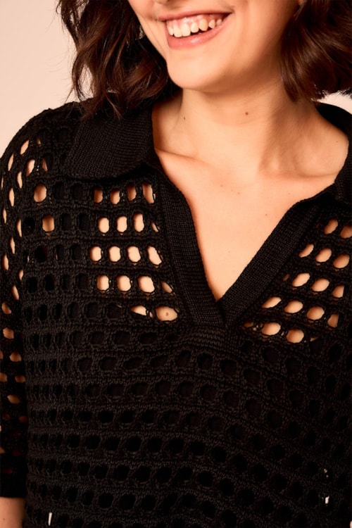 Camisa Tricot Ponto Vazado Preto - foto 4