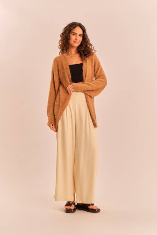 Cardigan Tricot Pelinho Bege Natural - foto 1
