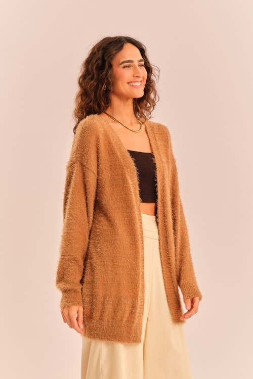 Cardigan Tricot Pelinho Bege Natural - foto 2