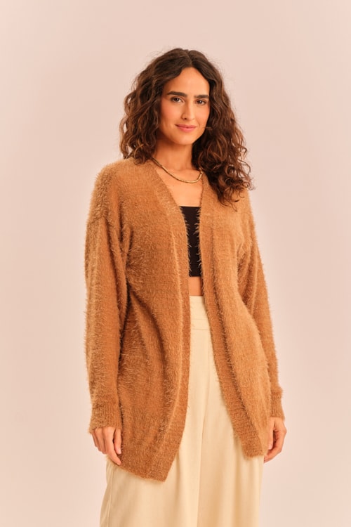 Cardigan Tricot Pelinho Bege Natural - foto 3