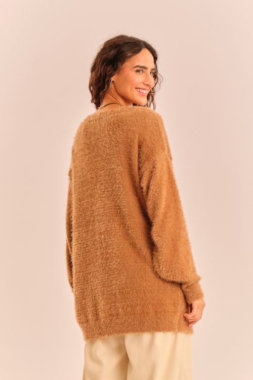 Cardigan Tricot Pelinho Bege Natural - foto 4