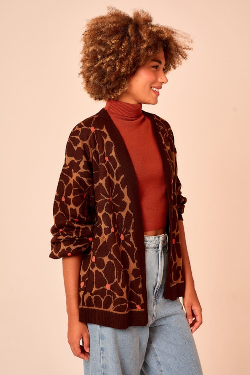 Casaco Tricot Floral Estampado - foto 2