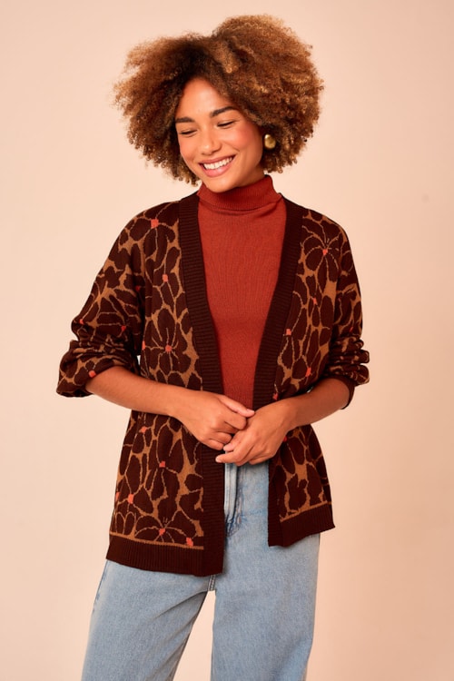 Casaco Tricot Floral Estampado - foto 1