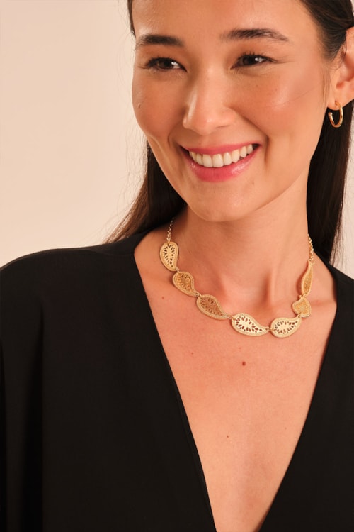 Colar Metal Paisley Dourado Fosco - foto 112