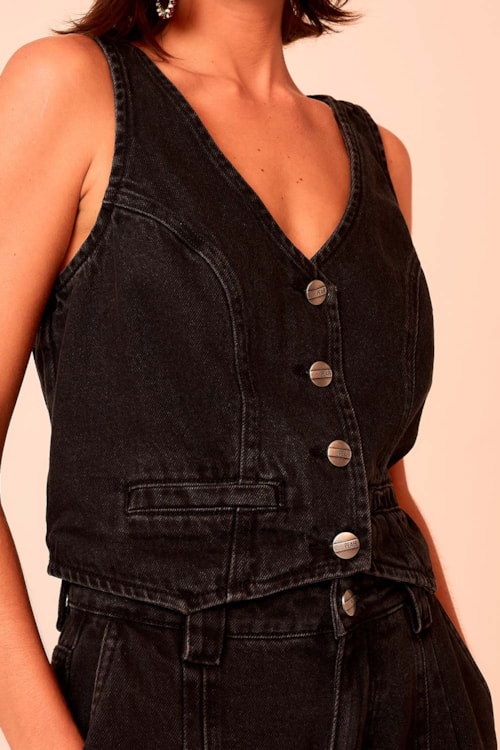 Colete Jeans Black Preto - foto 4