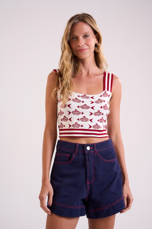 Cropped Tricot Jacquard Peixinho Off - foto 1