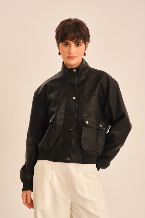 Jaqueta Bomber Pu Preto - foto 3