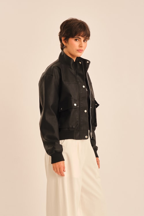Jaqueta Bomber Pu Preto - foto 4