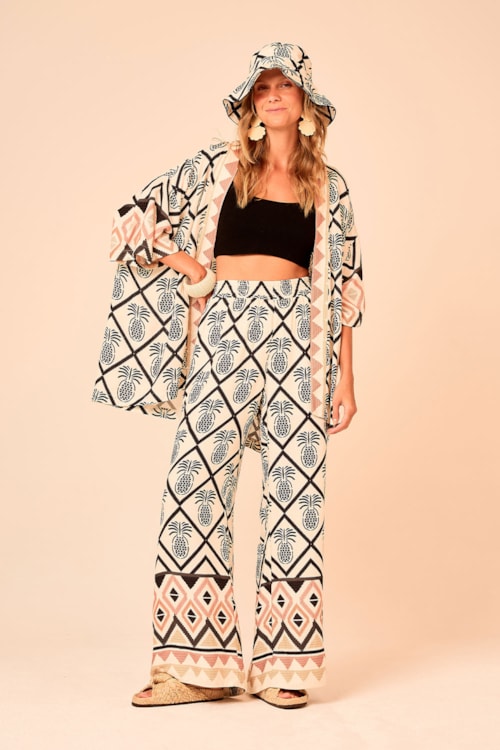 Kimono Abacaxi Barrado Estampado - foto 2