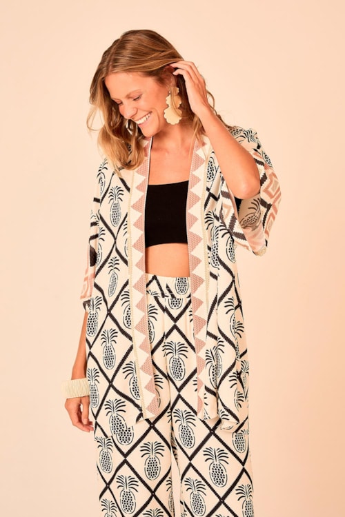 Kimono Abacaxi Barrado Estampado - foto 1