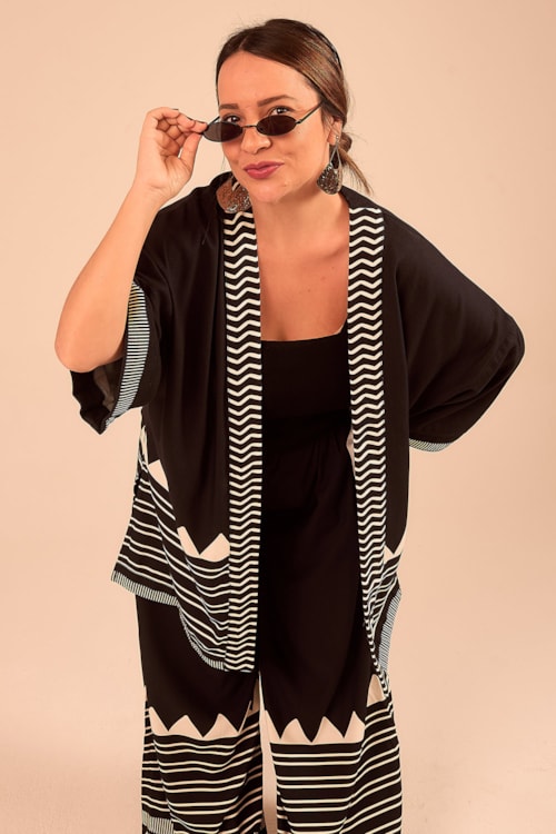 Kimono Barrado Grafico Estampado - foto 1