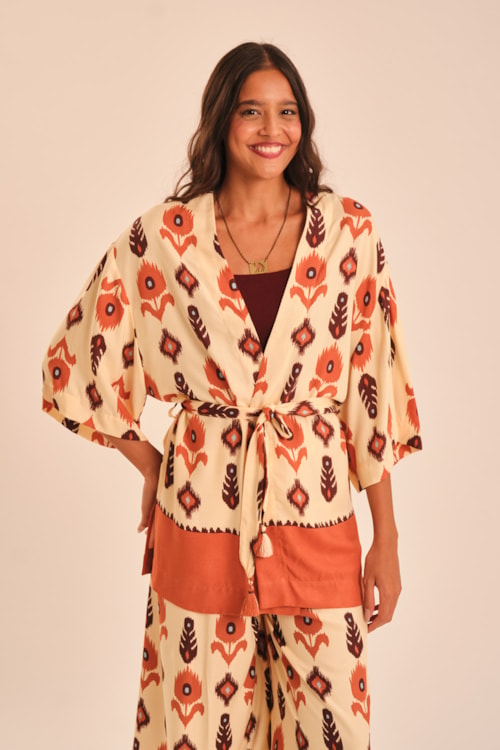 Kimono Barrado Ikat Estampado - foto 1