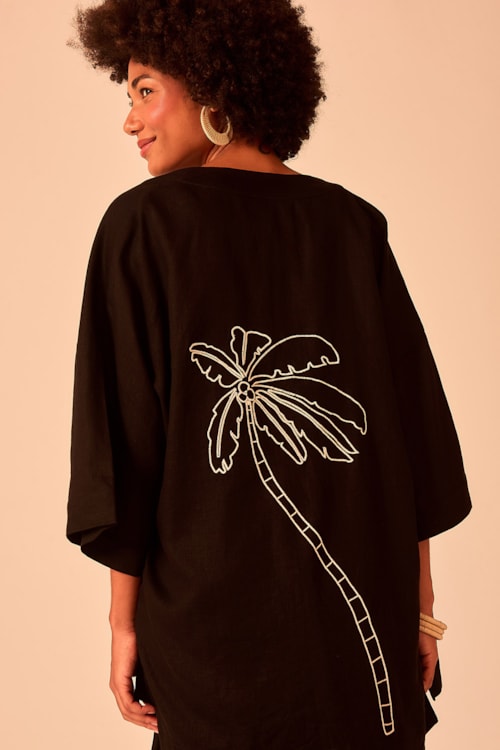 Kimono Coqueiro Bordado Preto - foto 3