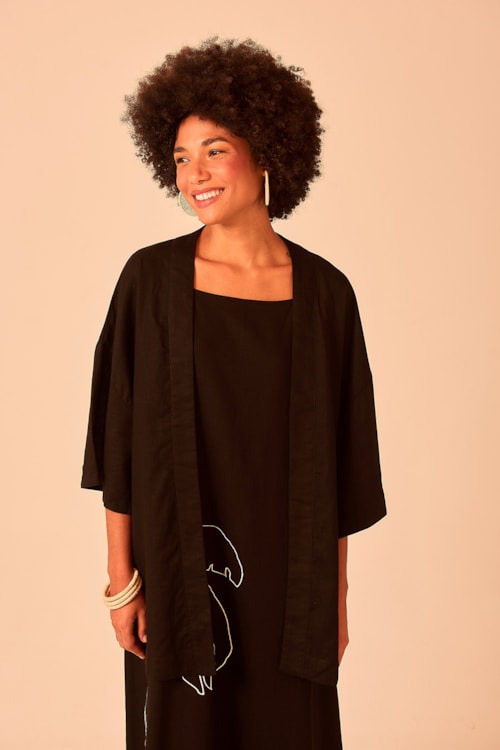 Kimono Coqueiro Bordado Preto - foto 4