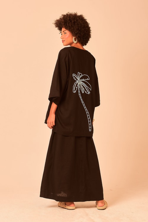 Kimono Coqueiro Bordado Preto - foto 5