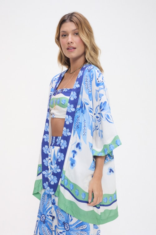 Kimono Floral Pincelado Estampado - foto 2