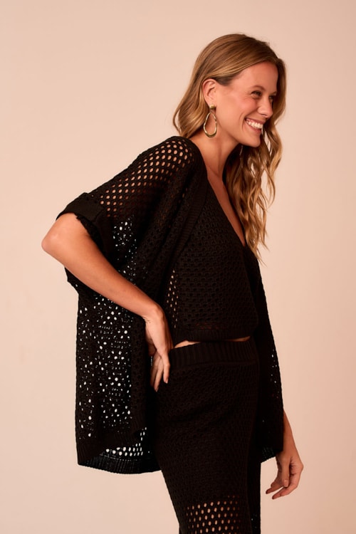 Kimono Tricot Tropical Preto - foto 2