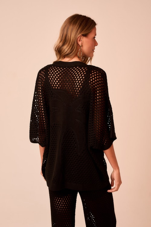Kimono Tricot Tropical Preto - foto 3