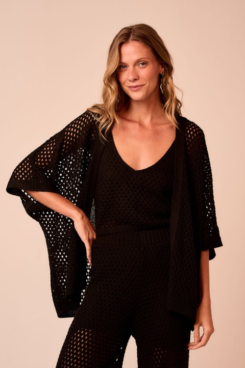 Kimono Tricot Tropical Preto - foto 1
