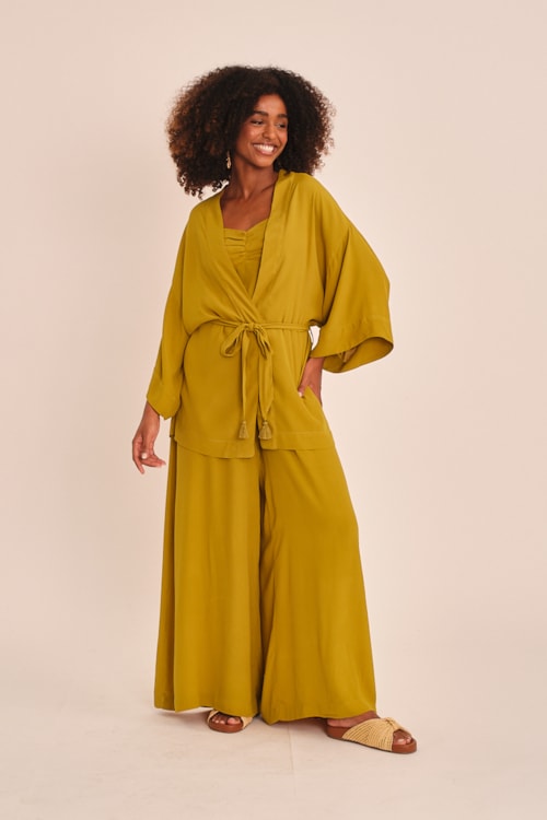 Kimono Viscose Peach Amarelo Camelo - foto 1