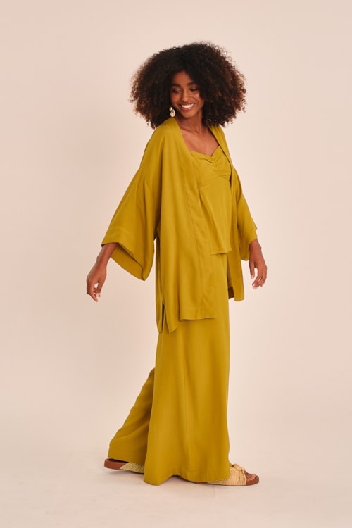 Kimono Viscose Peach Amarelo Camelo - foto 4
