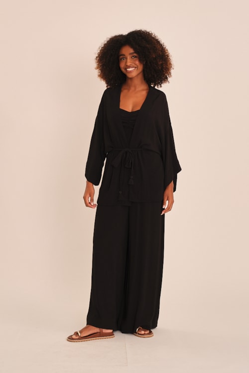 Kimono Viscose Peach Preto - foto 1