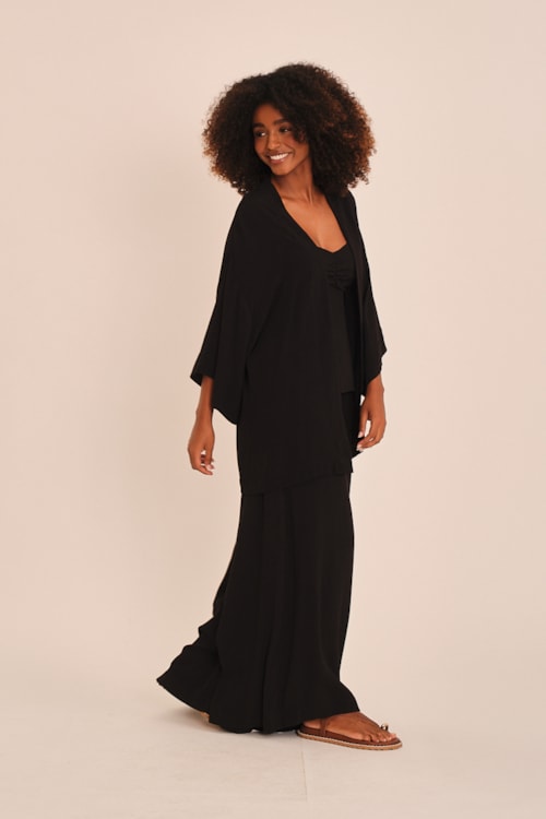 Kimono Viscose Peach Preto - foto 3